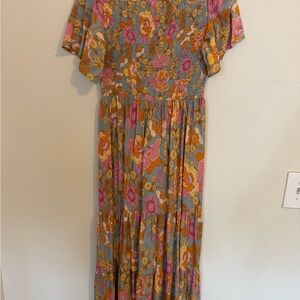 Floral Gray and Pink Maxi Dress